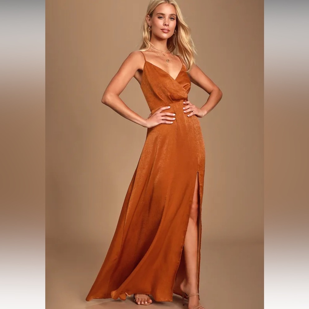 Constantine Rust Orange Satin Maxi Dress
